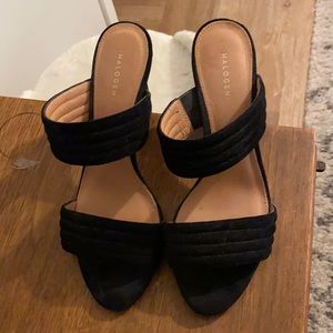 Black suede mules halogen Sz 7